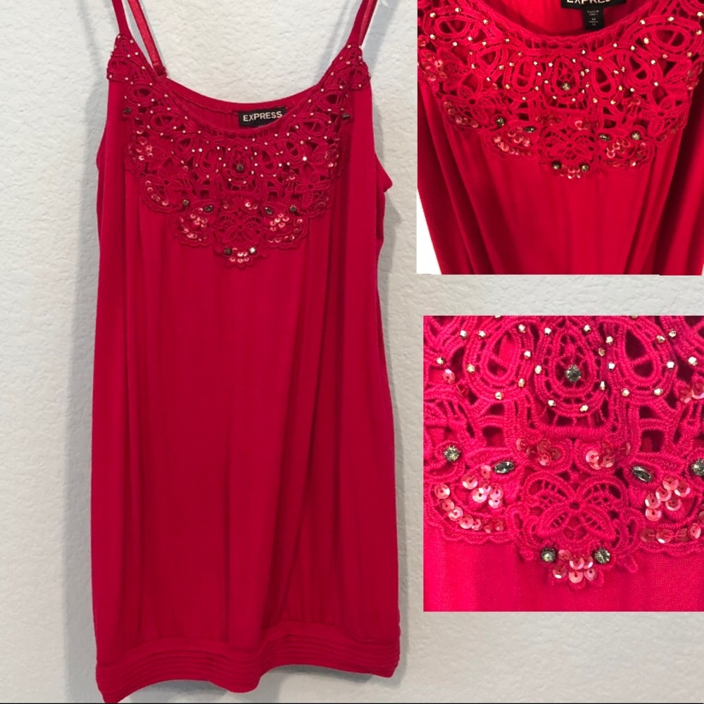 EXPRESS Pink Tank Spaghetti Rhinestone Adjustable